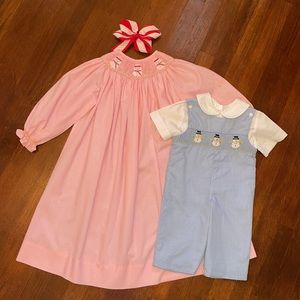 Boys Matching Boutique Christmas Snowman Smocked Longall Size 9 Months